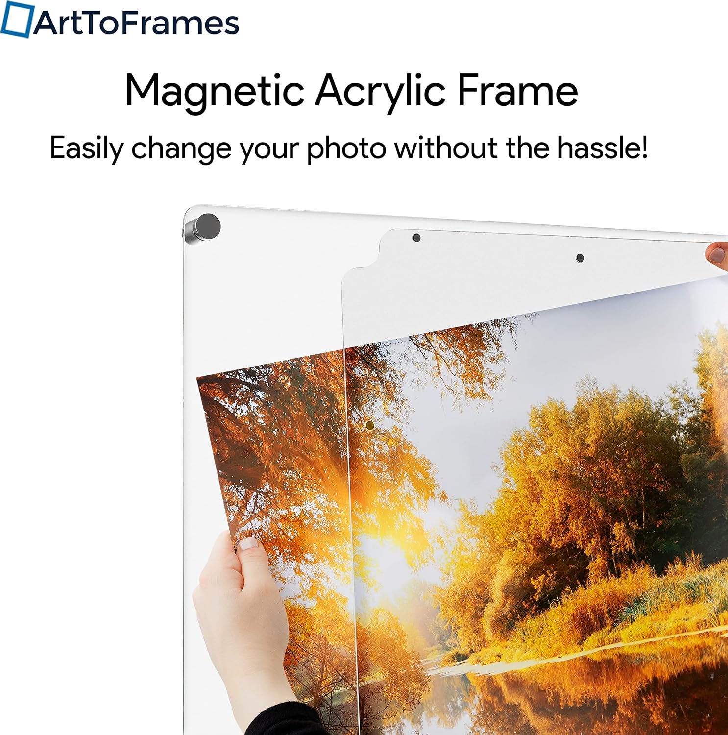 ArtToFrames 24x36 Inch Magnetic Acrylic Frame with Chrome Standoffs for Wall Mounting and Removable Acrylic Front, Full Frame Size is 28x40 Inches (AcrylicMagnet-109-24x36-79-1)