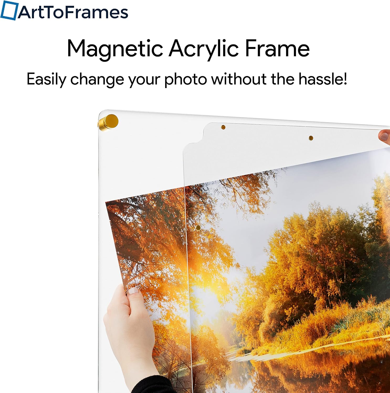 ArtToFrames 24x36 Inch Magnetic Acrylic Frame with Gold Standoffs for Wall Mounting and Removable Acrylic Front, Full Frame Size is 28x40 Inches (AcrylicMagnet-109-24x36-81-1)