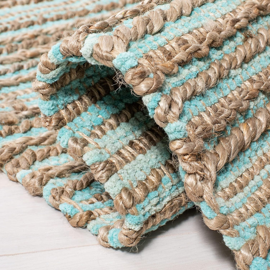 SAFAVIEH Cape Cod Collection Area Rug - 5' x 8', Aqua, Handmade Flat Weave Jute, Ideal for High Traffic Areas in Living Room, Bedroom (CAP851D)