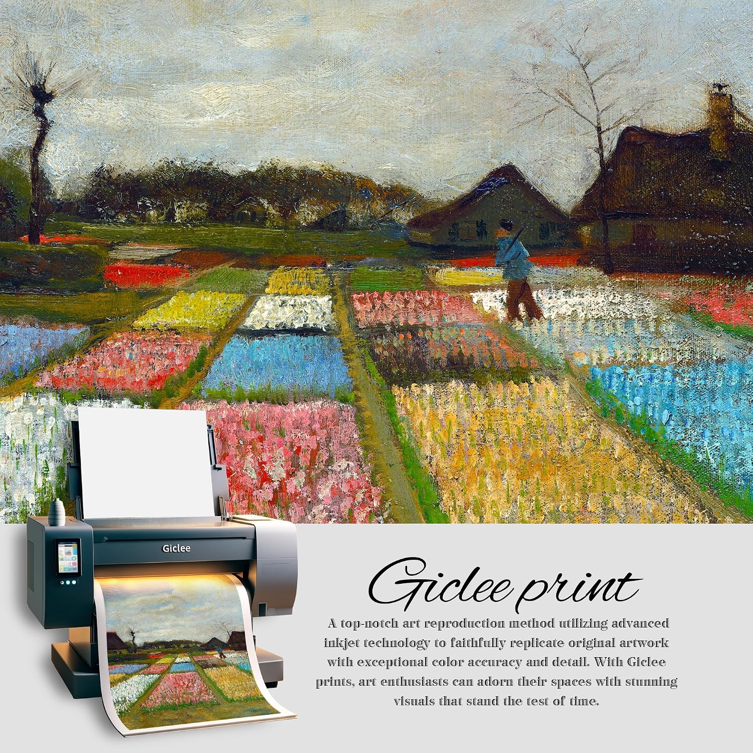 Bulb Fields by Vincent Van Gogh Framed Size:30x36 inches,Image Size:24x30 inches,Golden Frame The World Classic Art Reproductions,Wall Art for Home Decor