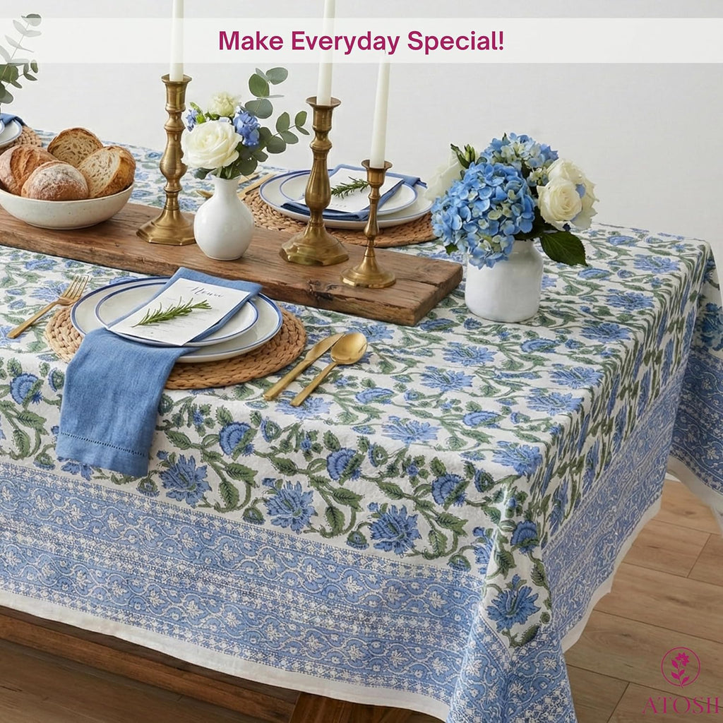 ATOSII Taj 100% Cotton Fall Tablecloth, Handblock Print Rectangle Table Cover for Kitchen Dining Linen I Parties, Thanksgiving, Christmas, Wedding, Table Cloth I 72 X 140 Inches I 12 Seater