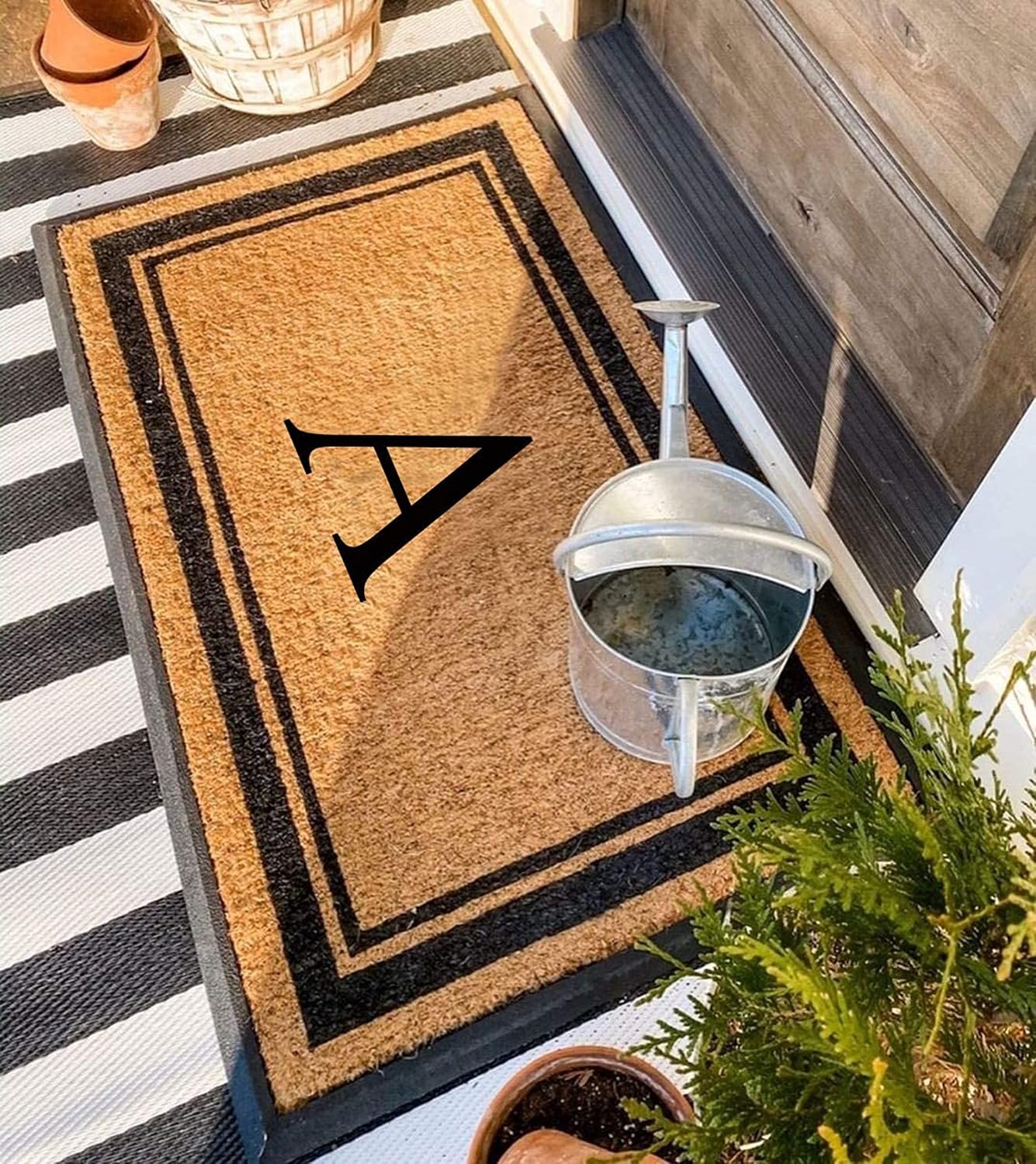 A1 Home Collections Natural Coir & Rubber Hand-Flocked Monogrammed Doormat - Heavy Duty Anti-Shedding Front Door Mat, Thick & Durable Entrance Mat - A, 30' x 48'