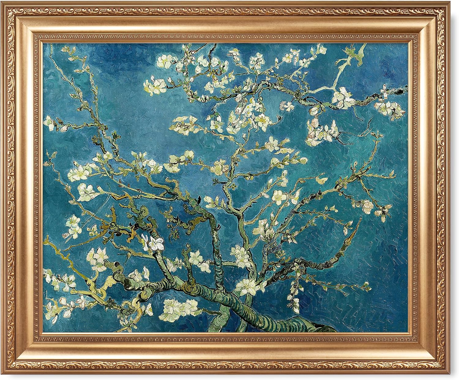 Almond Blossom by Vincent Van Gogh Framed Size:30x36 inches,Image Size:24x30 inches,Golden Frame The World Classic Art Reproductions,Wall Art for Home Decor