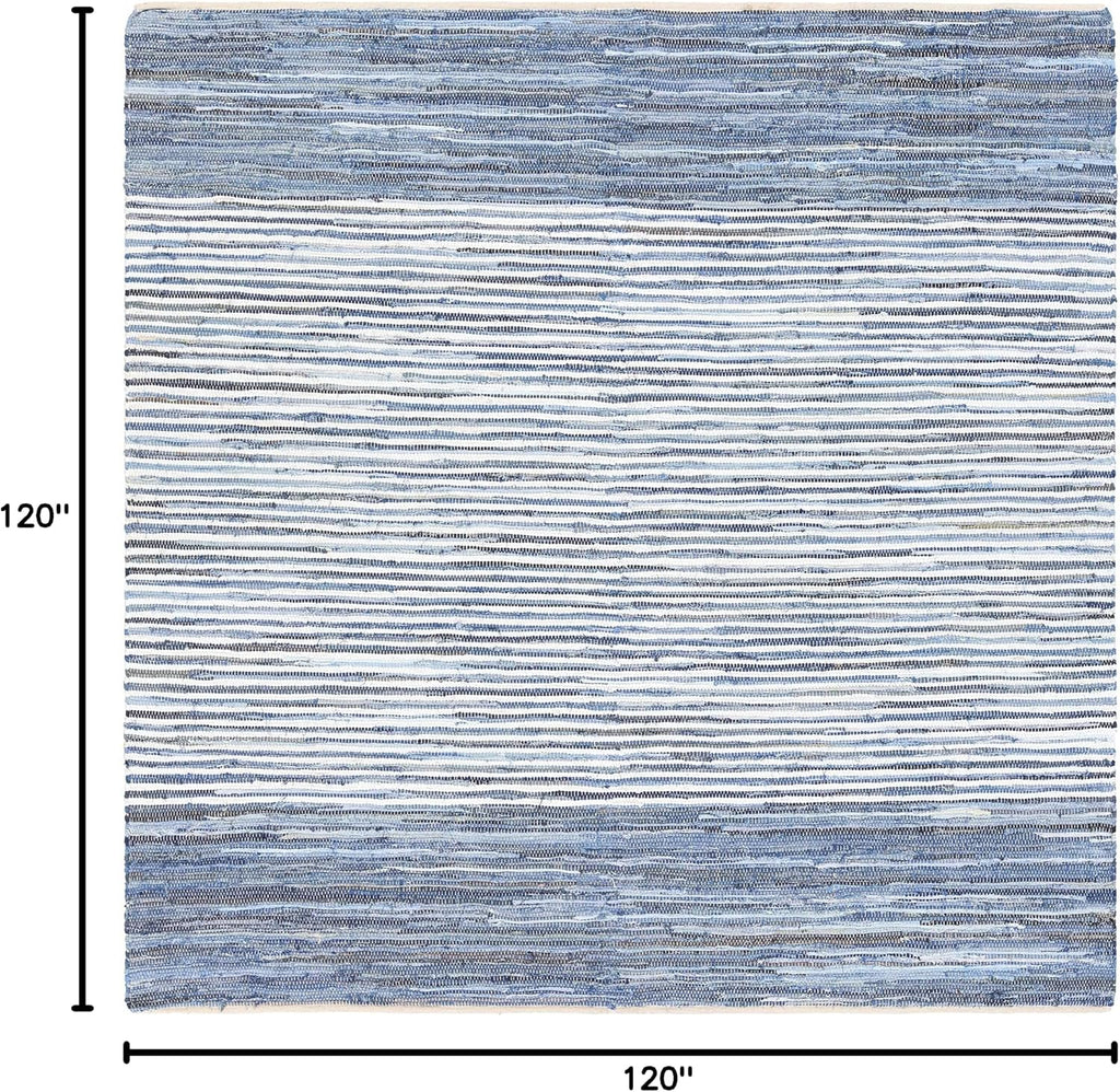 BoutiqueRugs Blue Striped Transitional 10ft Square Area Rug Cotton Hand Woven Navy Traditional Armona Living Room Bedroom Dining Room Home Office Apartment Stain Resistant Non-Shedding Pet Friendly