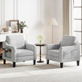 Accent Chair for Living Room Modern Linen Upholstered Armchair Side Wooden Fabric Sofa Chair with Foldable Table 2 Side Pockets Comfy Reading Chair for Bedroom