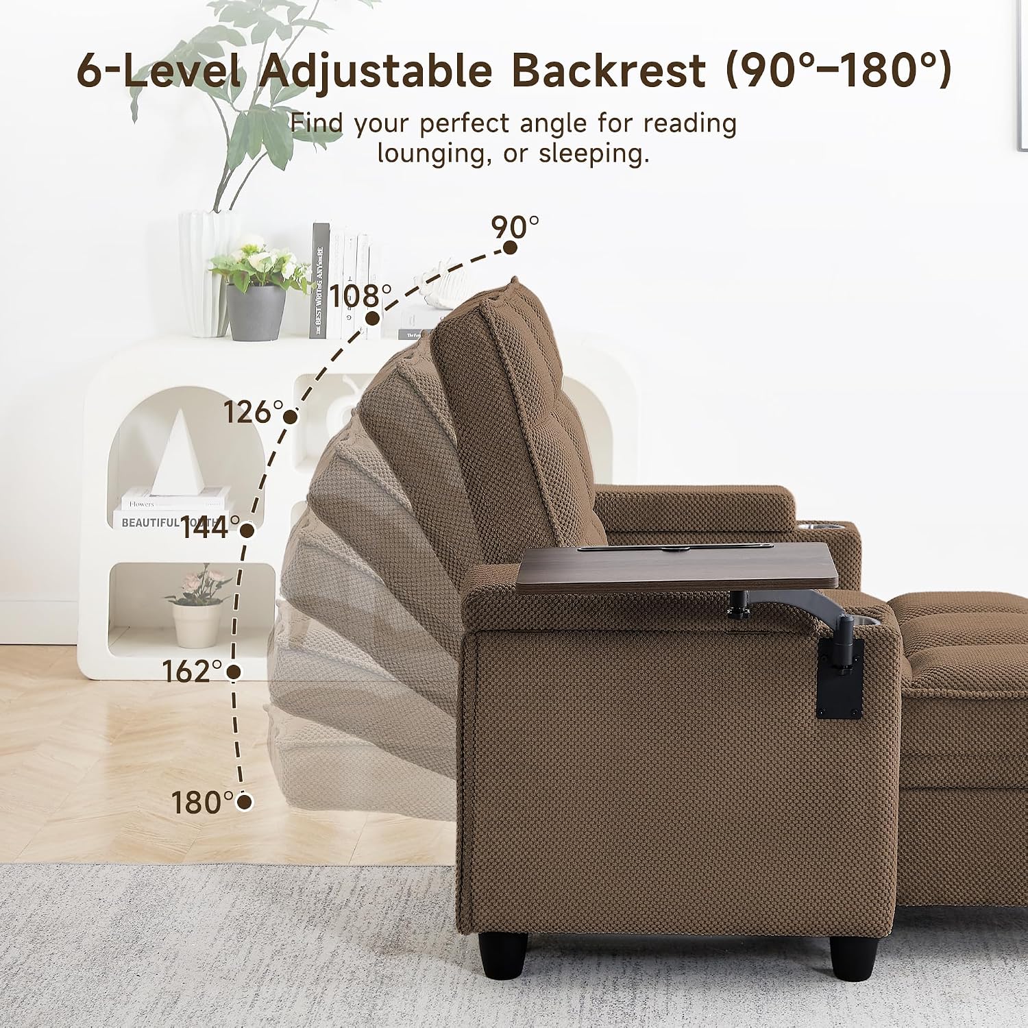 Oversized Recliner Chair with Swivel Tray Table, Modern Tufted Linen Fabric Single Sofa with Cup Holders & USB Port, 660 LBS Heavy Duty Reclining Chair for Living Room, Home Theater & Bedroom (41.7'')