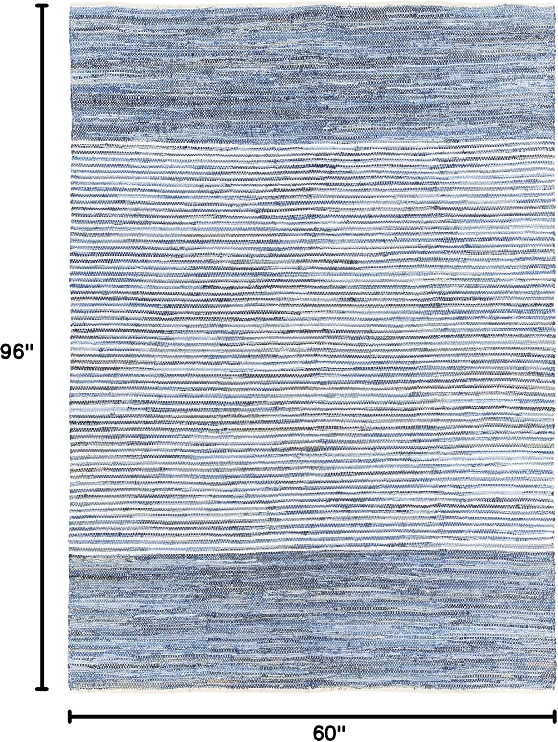 BoutiqueRugs Blue Striped Transitional Cotton 5x8 Area Rug Hand Woven Navy Traditional Armona Living Room Bedroom Dining Room Home Office Apartment Stain Resistant Non-Shedding Pet Friendly