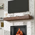 60 Inch Fireplace Mantel Shelf - 8' Deep Solid Wood Floating Mantel for Over Fireplace - 90LBS with Invisible Bracket - Handcrafted TV Decor for Livingroom & Bedroom - Charred Rustic Brown