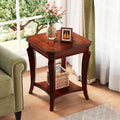 PADMA HOUSE Solid Wood Small End Table with Storage Shelf, Vintage Square Sofa Side Table with Splicing Tabletop and Curved Legs, 2-Tier Bedside Tables Nightstand in Cherry,19.7' Dx23.8 H