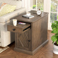 Multifunctional Classic Vintage End Table with USB Ports and 1 Drawer with Cup Holders, Sofa Side Narrow Table with Storage, Bedside Nightstand for Living Room Bedroom (Antique Brown-4.3)