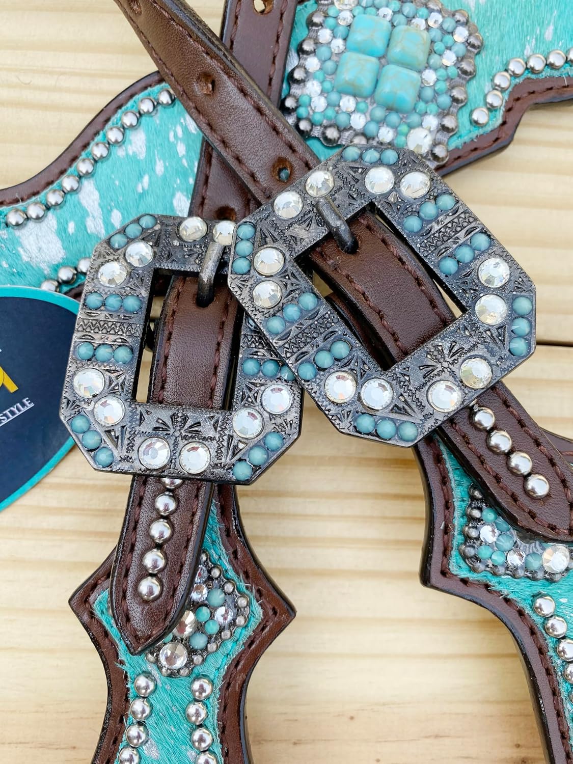 Western Leather Headstall & Breast Collar Set for Horses - Valentine's Day Silver Metallic Cowhide with Rhinestones
