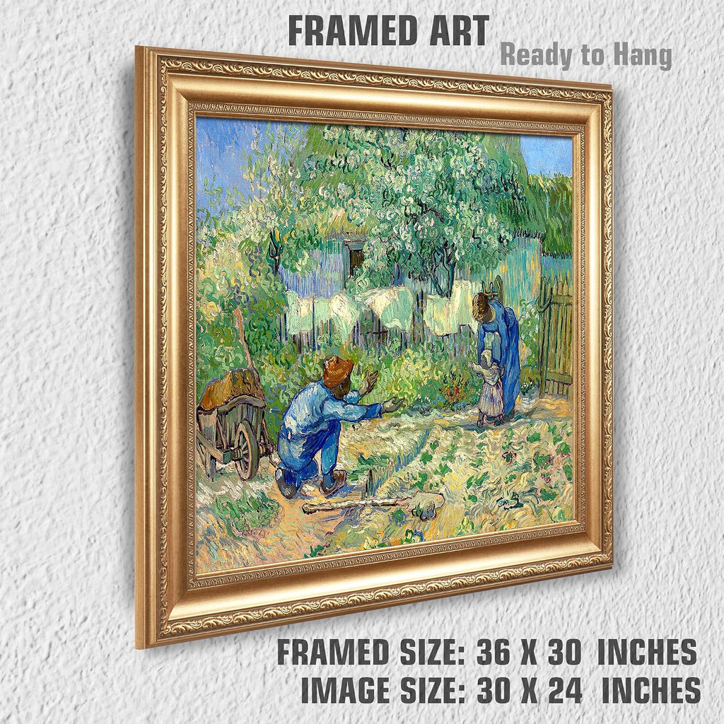 First Steps, after Millet by Vincent Van Gogh Framed Size:30x36 inches,Image Size:24x30 inches,Golden Frame The World Classic Art Reproductions,Wall Art for Home Decor