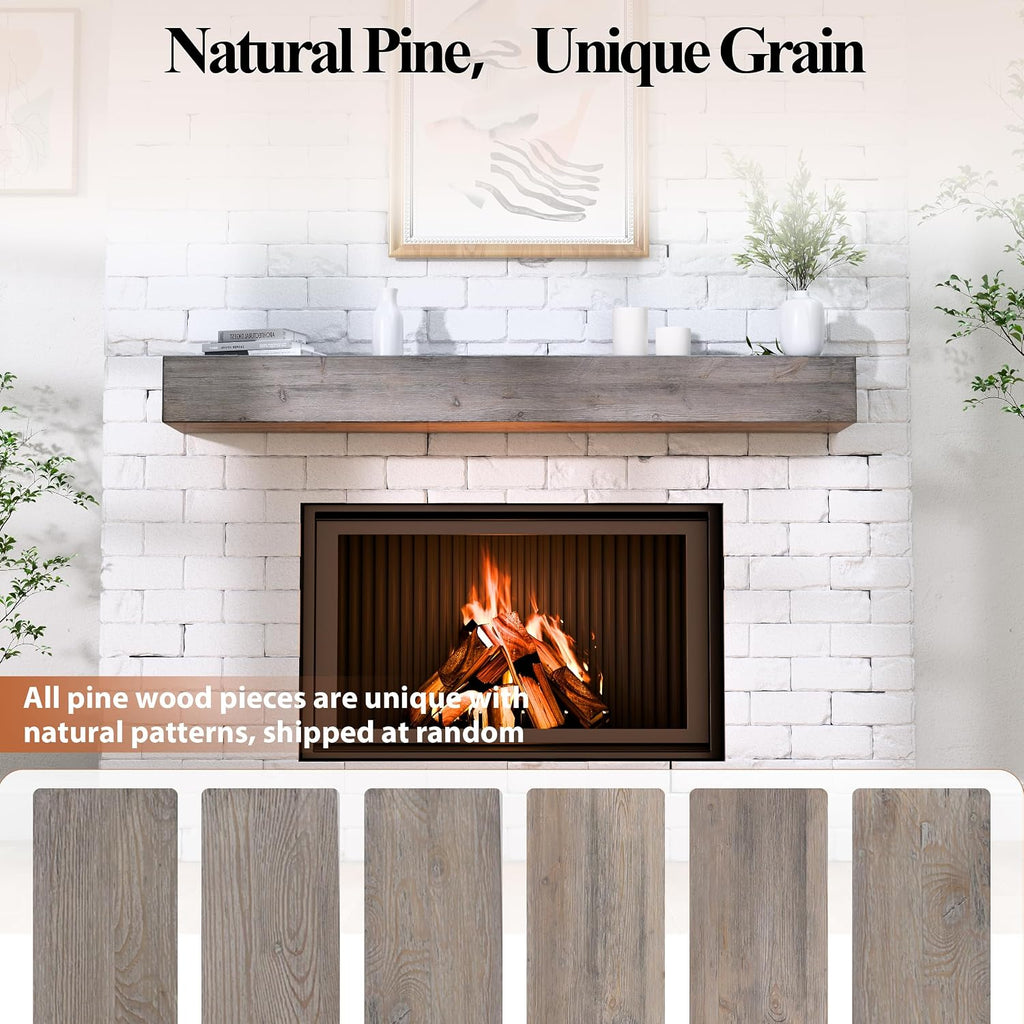 60 Inch Fireplace Mantel Shelf - 8' Deep Solid Wood Floating Mantel for Over Fireplace - 90LBS with Invisible Bracket - Handcrafted TV Decor for Livingroom & Bedroom - Charred Rustic Gray