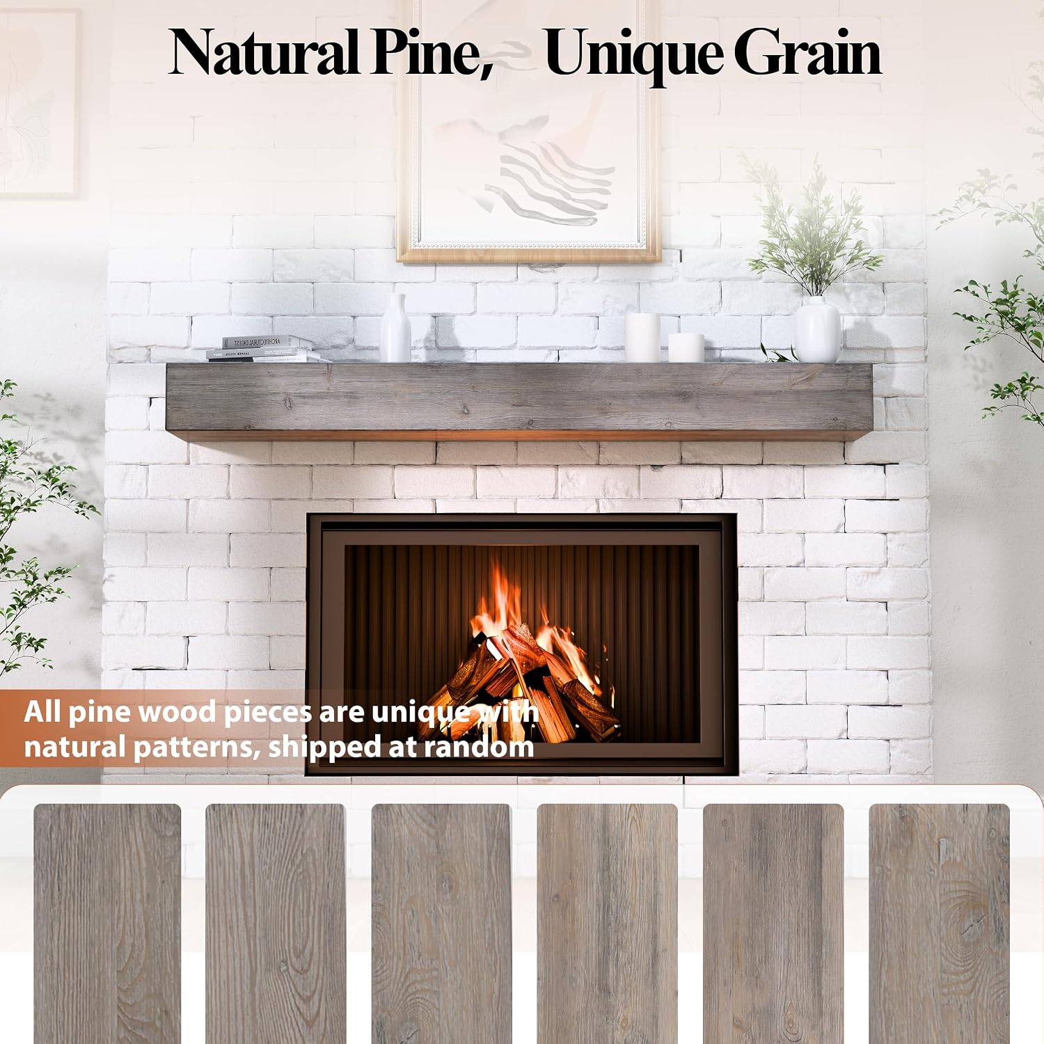 60 Inch Fireplace Mantel Shelf - 8' Deep Solid Wood Floating Mantel for Over Fireplace - 90LBS with Invisible Bracket - Handcrafted TV Decor for Livingroom & Bedroom - Charred Rustic Gray