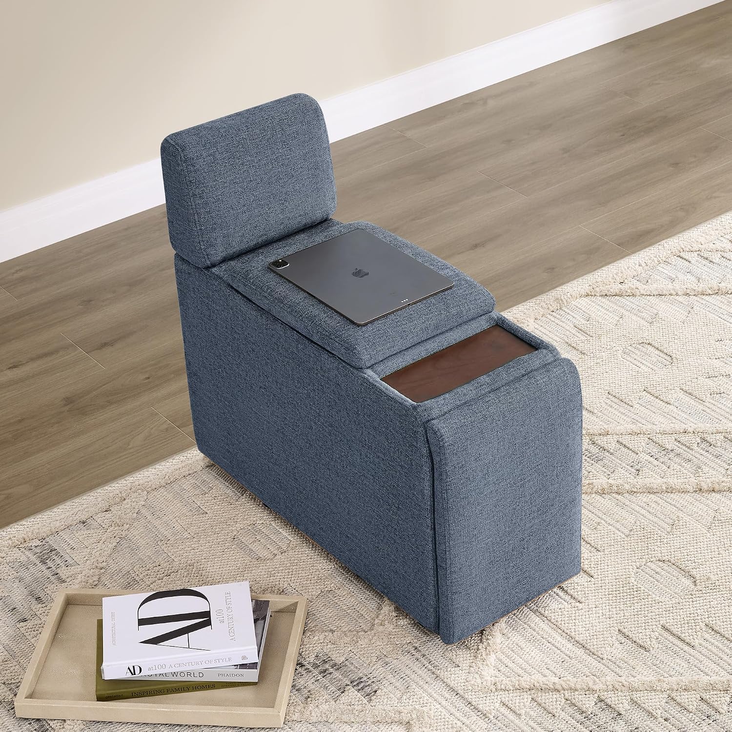 CHITA Versatile Storage Console for Modular Sofa, Multifunctional Side with Dual Cup Holders, Table, No Need Assembly, Blue