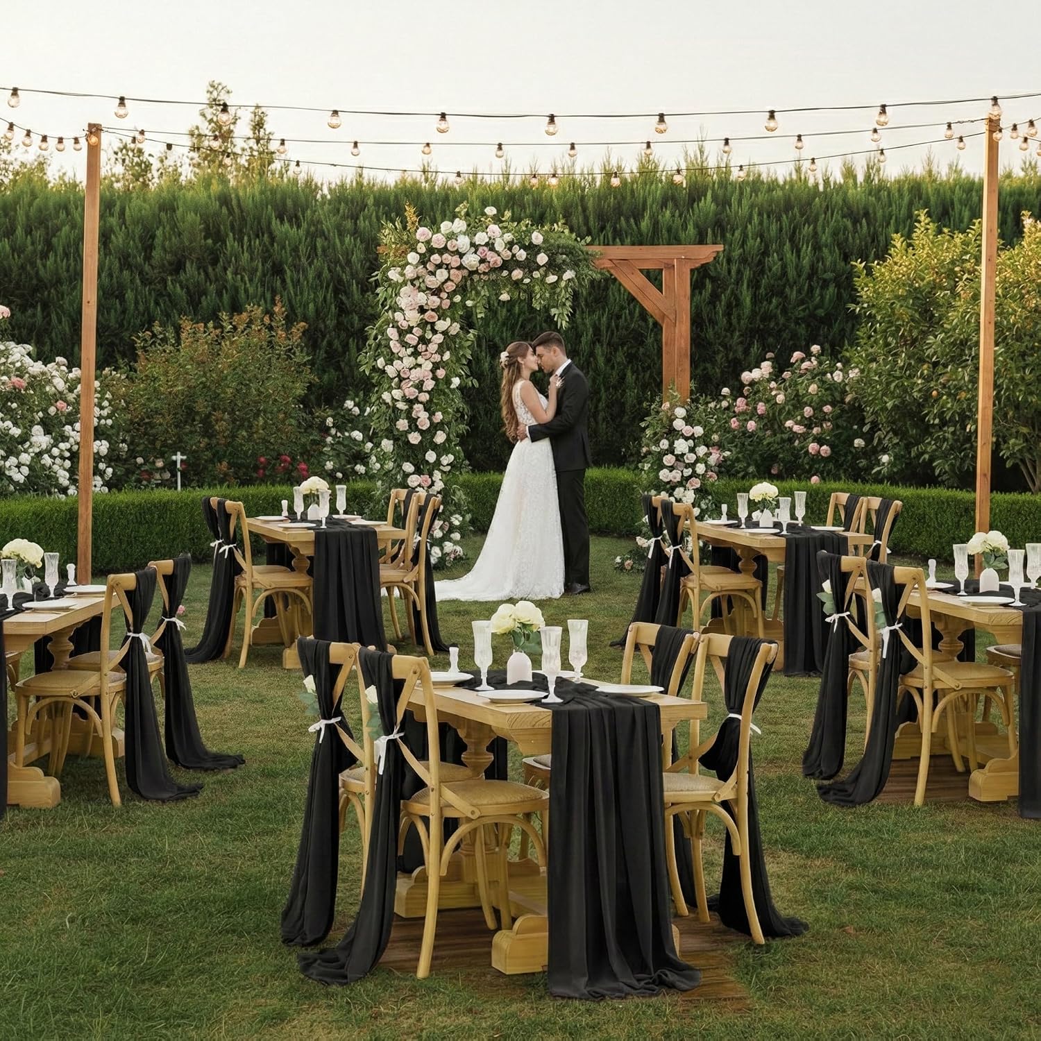 MDS Pack of 25 | Black |14ft Chiffon Table Runner 29x170 Inches Long Romantic Rustic Sheer Gauze Runner for Wedding Bridal Shower Birthday Banquets Engagement Spring Easter Boho Decorations