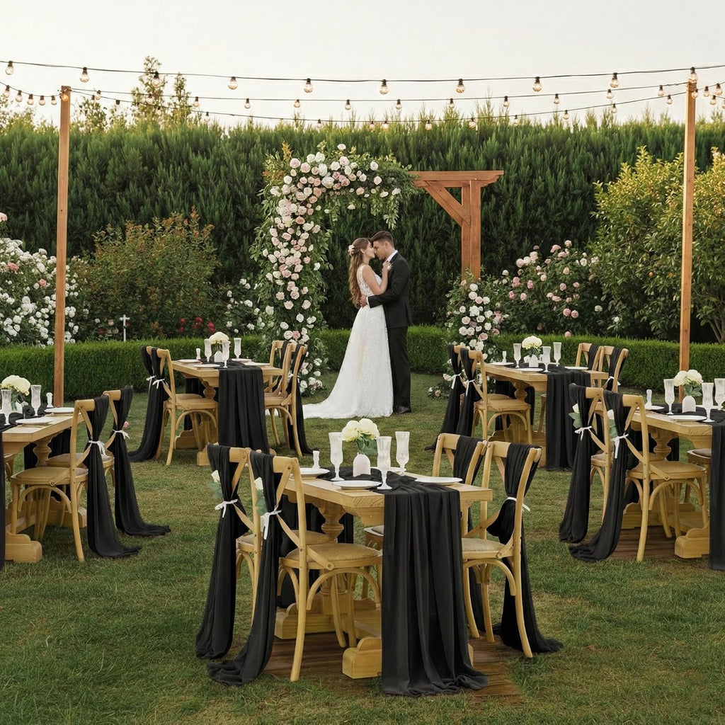 MDS Pack of 25 | Black |10ft Chiffon Table Runner 29x120 Inches Long Romantic Rustic Sheer Gauze Runner for Wedding Bridal Shower Birthday Banquets Engagement Spring Easter Boho Decorations