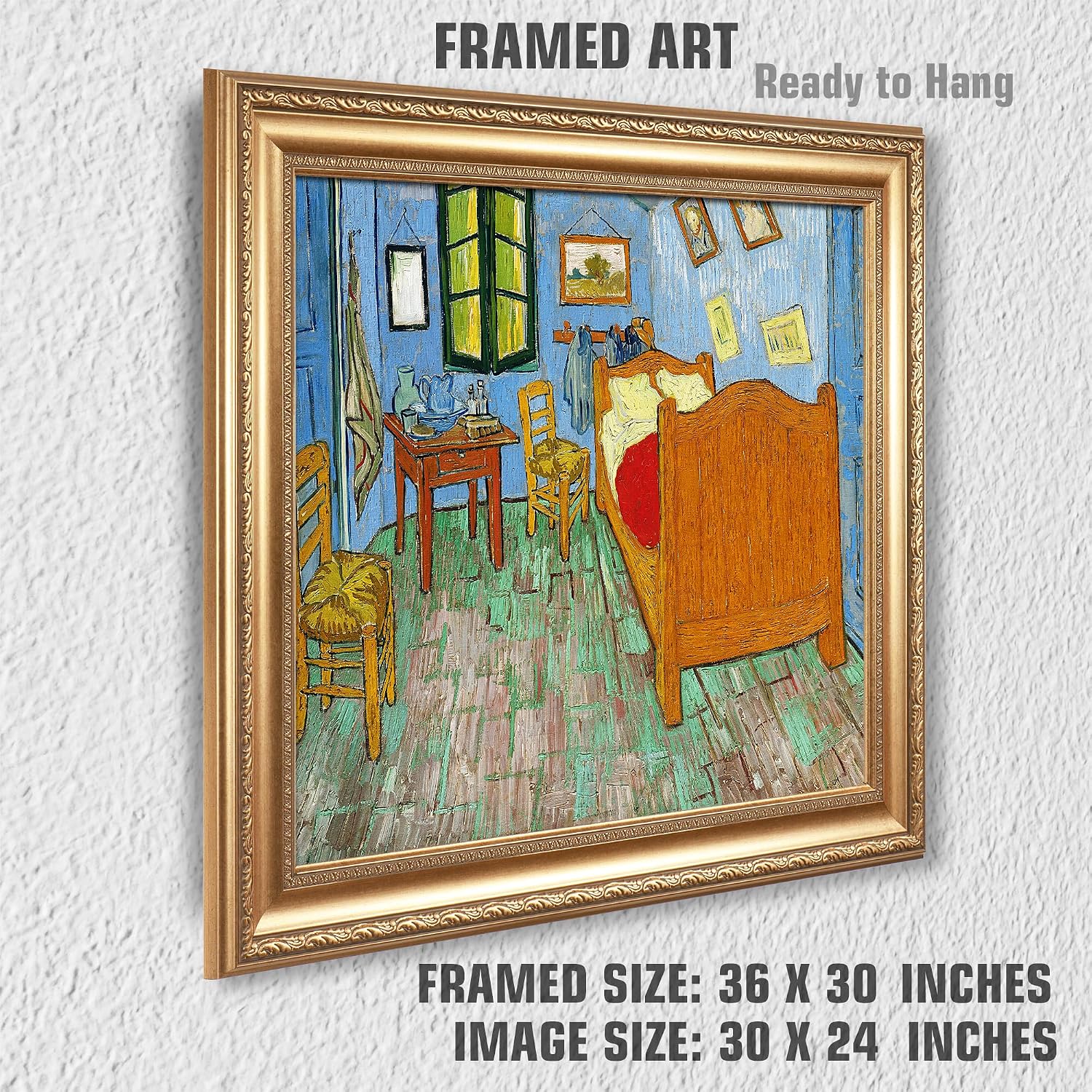 Bedroom in Arles by Vincent Van Gogh Framed Size:30x36 inches,Image Size:24x30 inches,Golden Frame The World Classic Art Reproductions,Wall Art for Home Decor