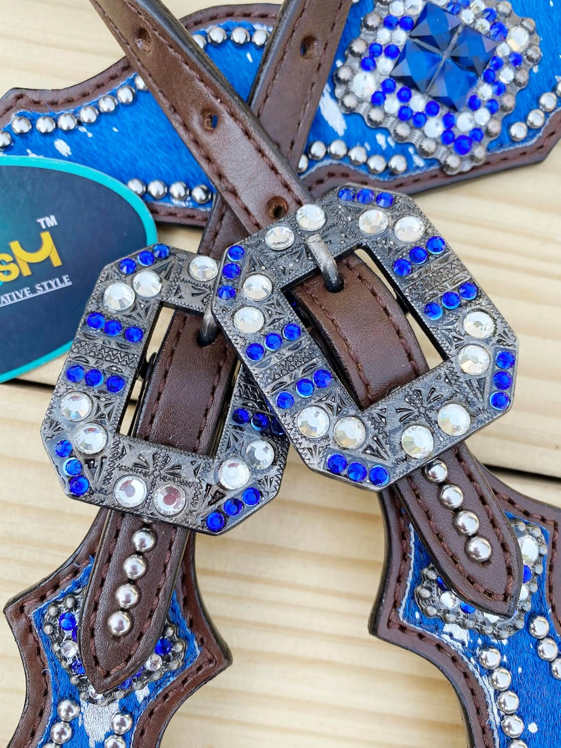 Western Leather Headstall & Breast Collar Set for Horses - Valentine's Day Silver Metallic Cowhide with Rhinestones