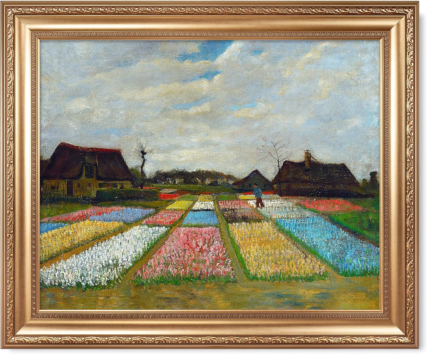Bulb Fields by Vincent Van Gogh Framed Size:30x36 inches,Image Size:24x30 inches,Golden Frame The World Classic Art Reproductions,Wall Art for Home Decor