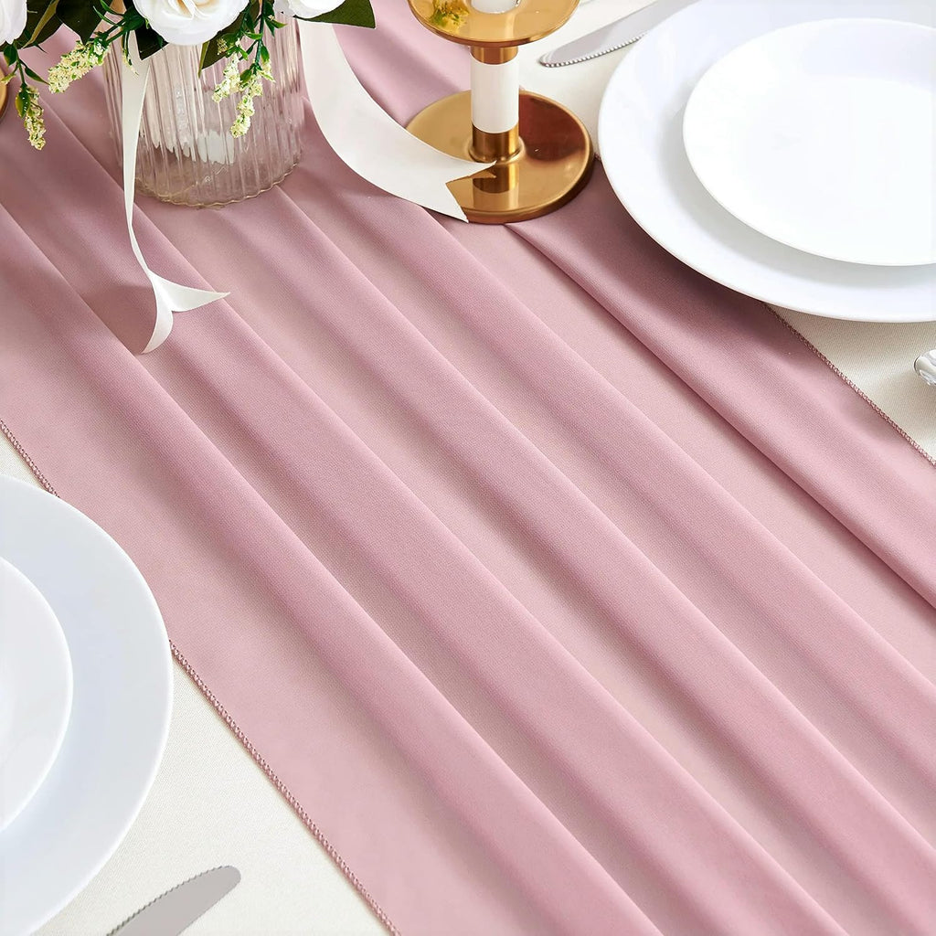 Chiffon Table Runne Wedding Runner Set of 6 Sheer Fabric Silk for Arch Draping Decoration Birthday Party Deco (Dusty Pink Piece 30x300cm)