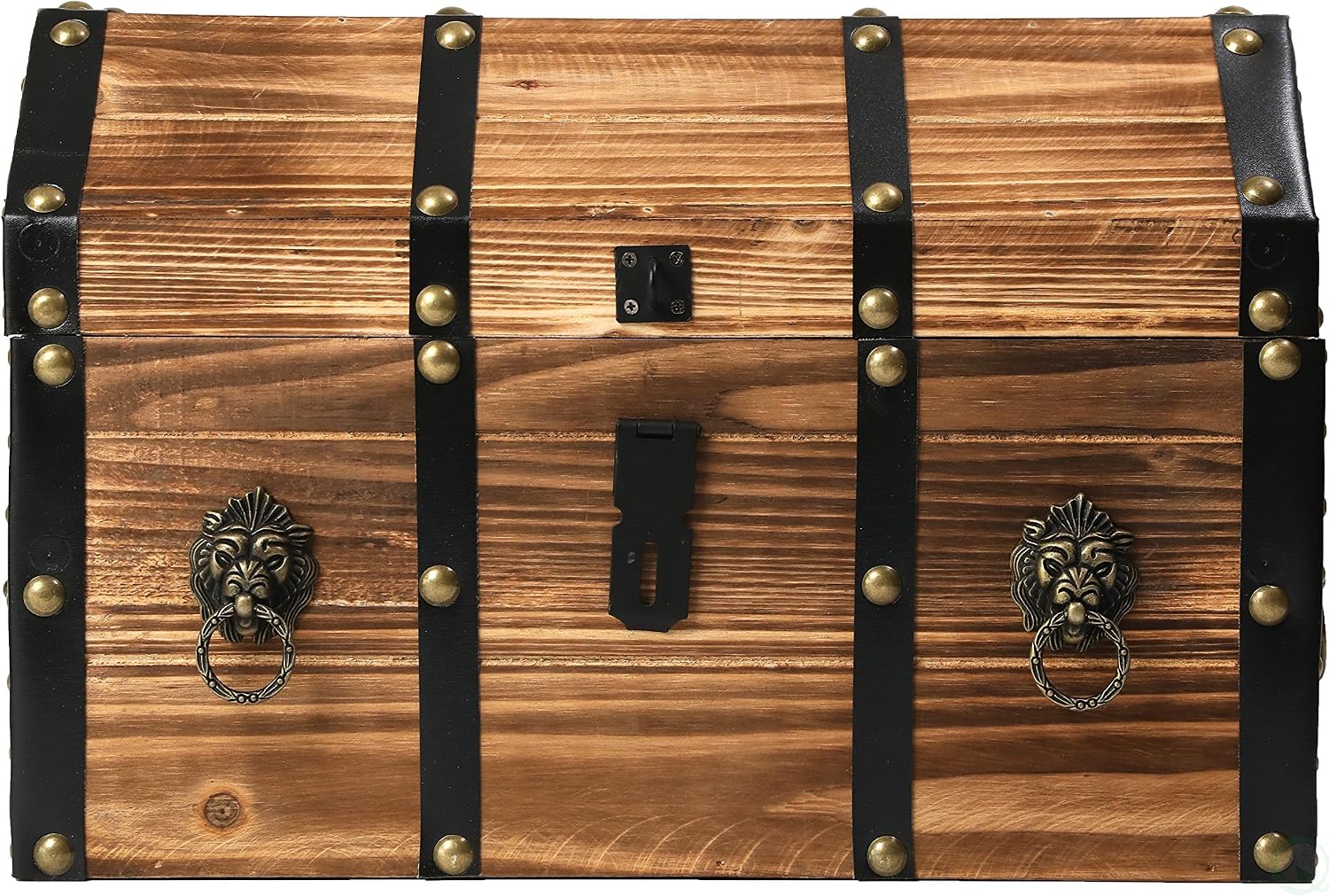 Vintiquewise Wooden Treasure Chest Trunk Vintage-Style Storage Box with Leather Straps Brass Rivets Lion Head Ornaments & Latch Closure Decorative Accent and Functional Organizer for Home Décor, Small