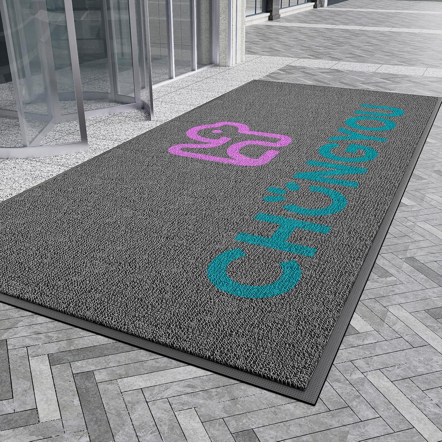 Custom Welcome Doormat with Logo Text Indoor Outdoor Mat, Rubber Backing Non Slip Front Door Mat Outside Entrance