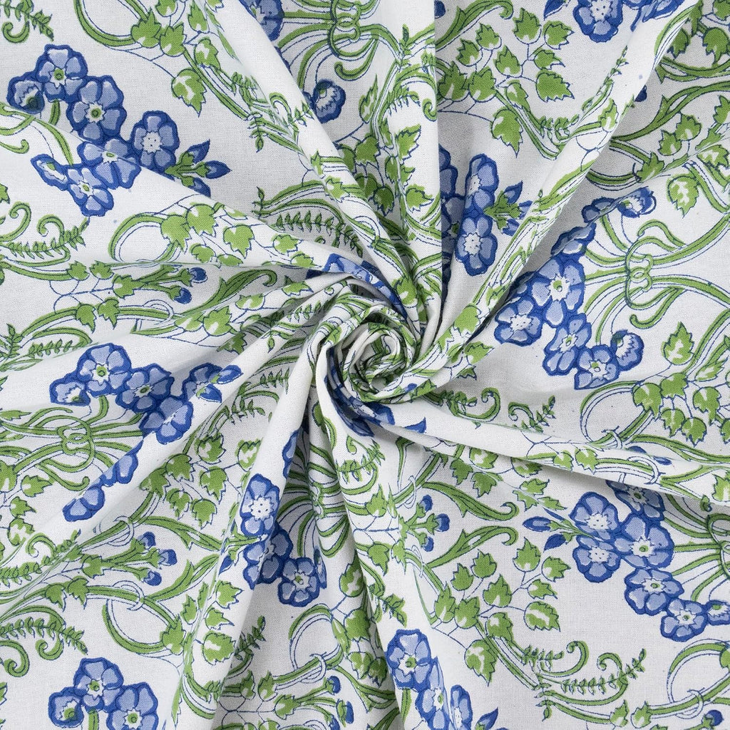 Home Spun & Crafts 72x190 Inches Rectangle Hand Block Printed Cotton Tablecloth, Green Blue Floral Table Cloths Washable, Indian Table Linen Thanksgiving Dining Fall Outdoor