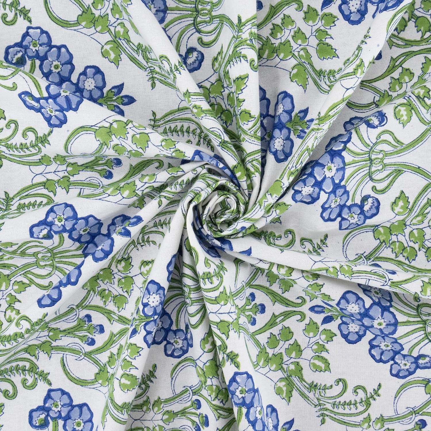 Home Spun & Crafts 72x190 Inches Rectangle Hand Block Printed Cotton Tablecloth, Green Blue Floral Table Cloths Washable, Indian Table Linen Thanksgiving Dining Fall Outdoor