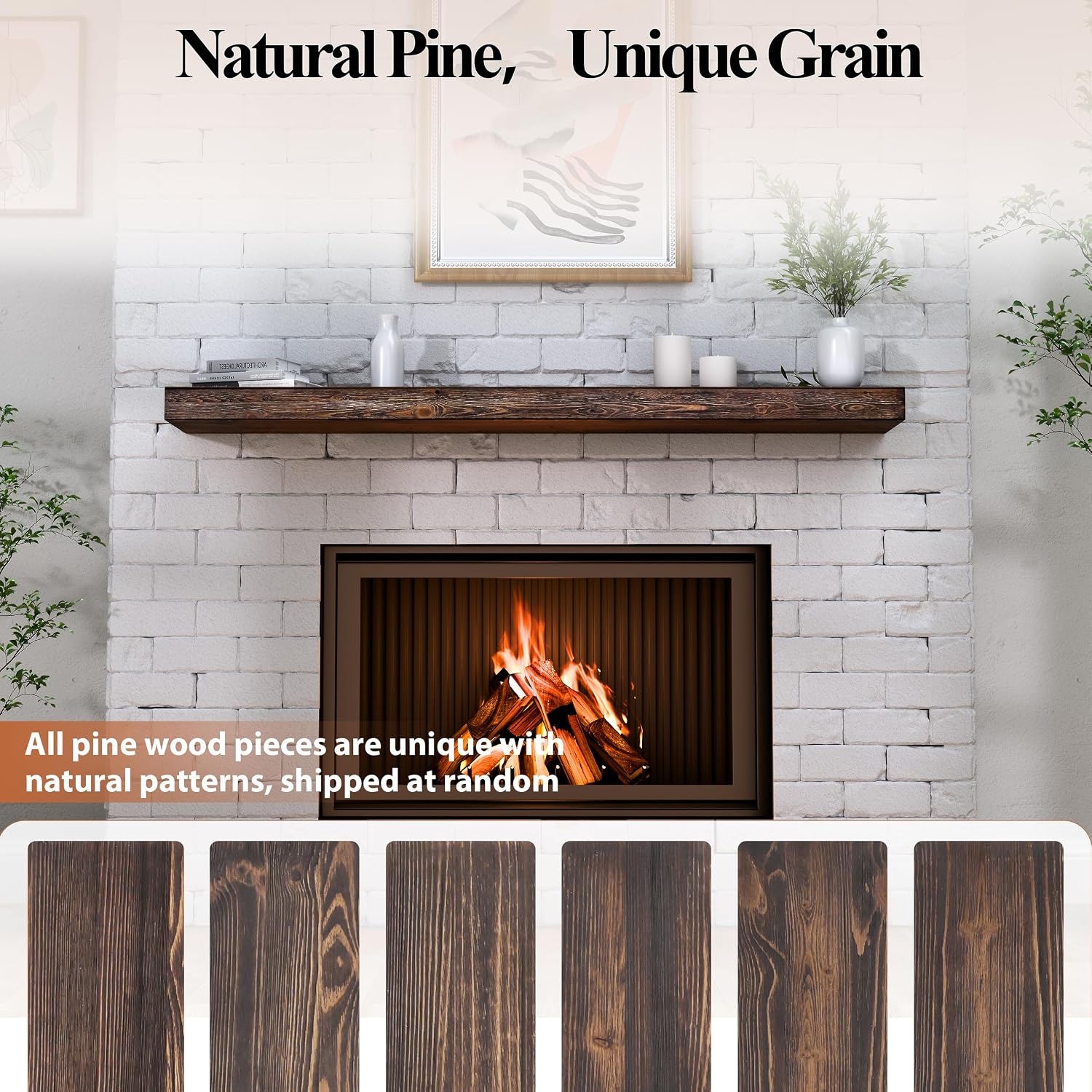 60 Inch Fireplace Mantel Shelf - 8' Deep Solid Wood Floating Mantel for Over Fireplace - 90LBS with Invisible Bracket - Handcrafted TV Decor for Livingroom & Bedroom - Charred Rustic Brown