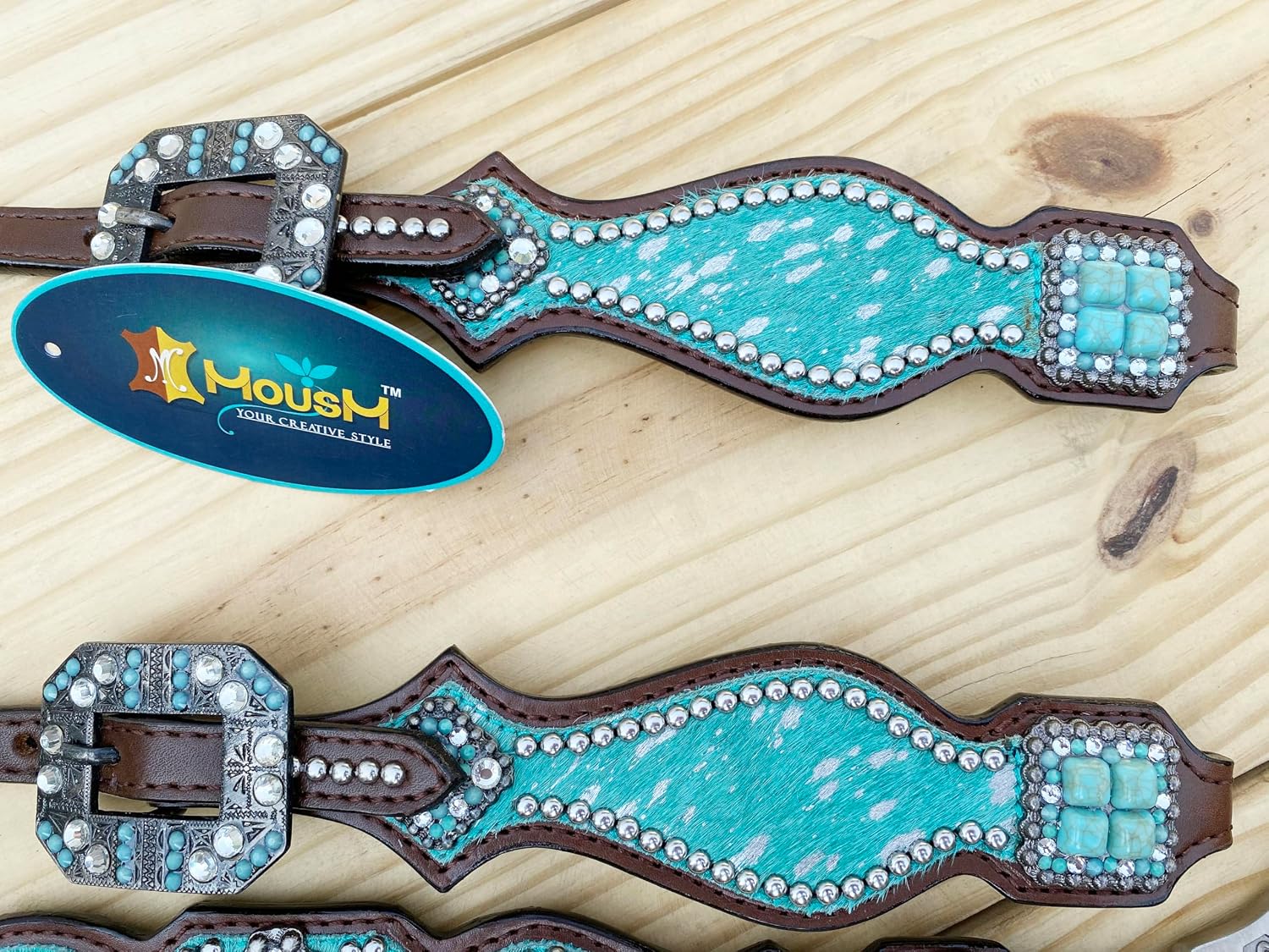 Western Leather Headstall & Breast Collar Set for Horses - Valentine's Day Silver Metallic Cowhide with Rhinestones