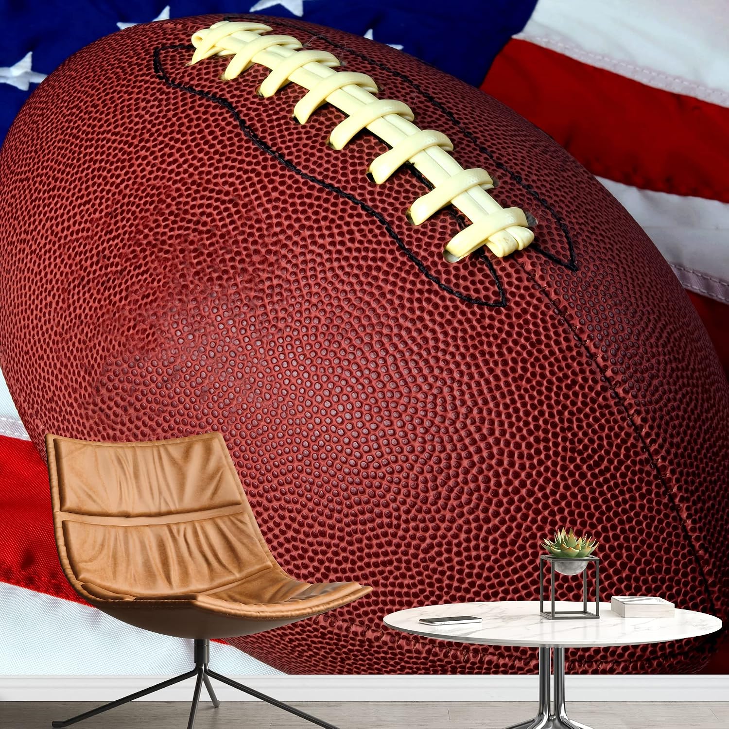 wall26 Removable Wall Sticker/Wall Mural American Flag & Close-Up Retro Football Sports/Fitness Athlete Photography Realism Exercise Gym College for Living Room, Bedroom, Office - 100x144 inches