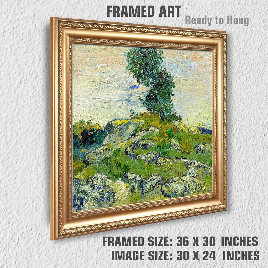 The Rocks by Vincent Van Gogh Framed Size:30x36 inches,Image Size:24x30 inches,Golden Frame The World Classic Art Reproductions,Wall Art for Home Decor