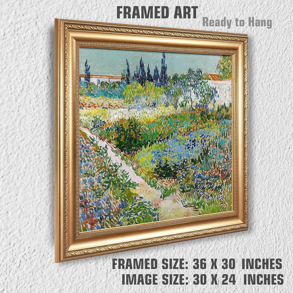 Garden at Arles by Vincent Van Gogh Framed Size:30x36 inches,Image Size:24x30 inches,Golden Frame The World Classic Art Reproductions,Wall Art for Home Decor