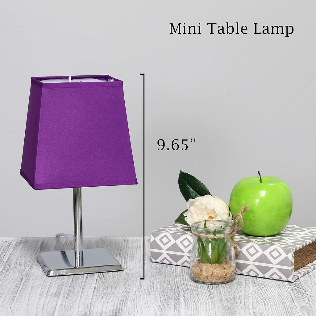 Simple Designs LT2062-PRP Mini Chrome Table Lamp with Squared Empire Fabric Shade Purple (Pack of 24)