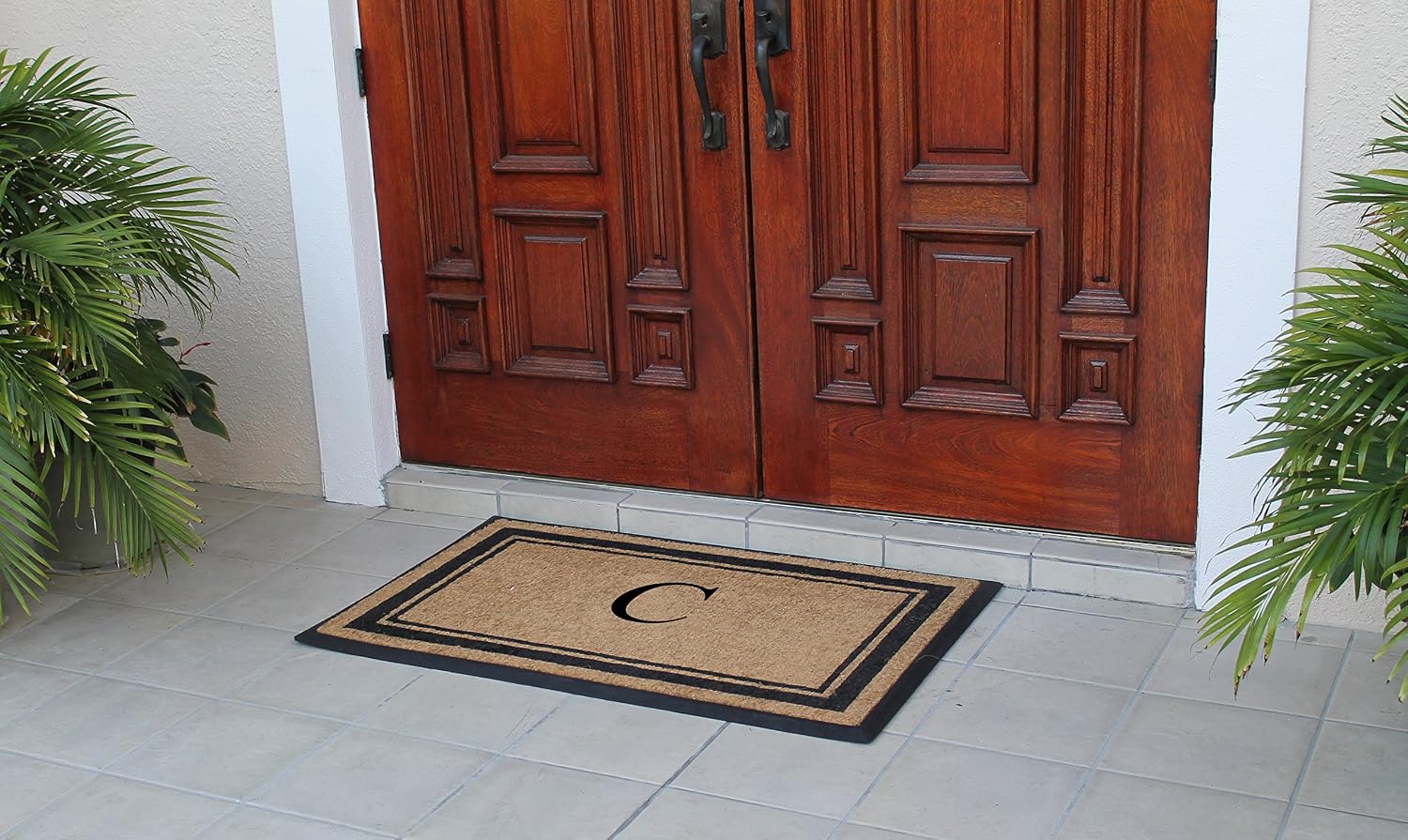 A1 Home Collections Natural Coir & Rubber Hand-Flocked Monogrammed Doormat - Heavy Duty Anti-Shedding Front Door Mat, Thick & Durable Entrance Mat - C, 30' x 48'