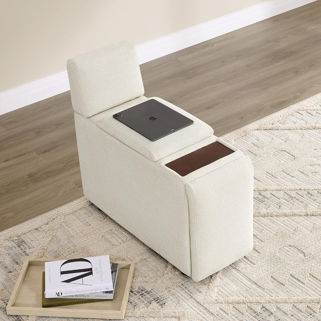 CHITA Versatile Storage Console for Modular Sofa, Multifunctional Side Table with Dual Cup Holders, Table, No Need Assembly, Linen