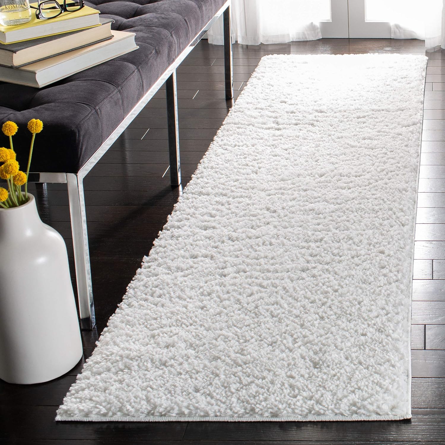 SAFAVIEH August Shag Collection Area Rug - 2'3' x 20' Runner, White, Non-Shedding & Easy Cleaning, Plush Thick Pile, Ideal for Living Room, Bedroom, Dining Space (AUG900A)