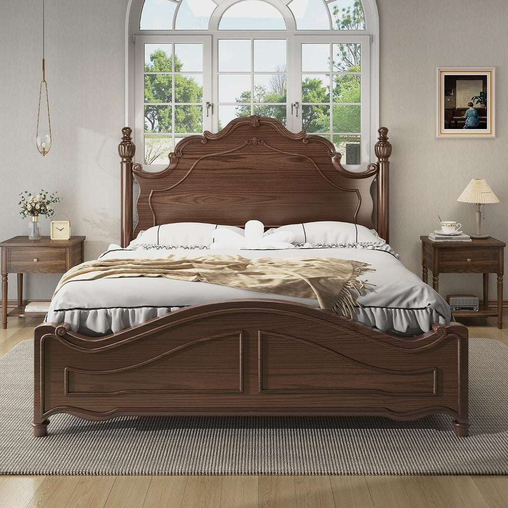 Chogori Solid Wood End Table with Drawer, 2PCS Sofa Side Table with Storage Shelves, Real Wood Beside Table Accent Table Nightstand for Small Spaces, Living Room, Easy Assembly (Walnut)