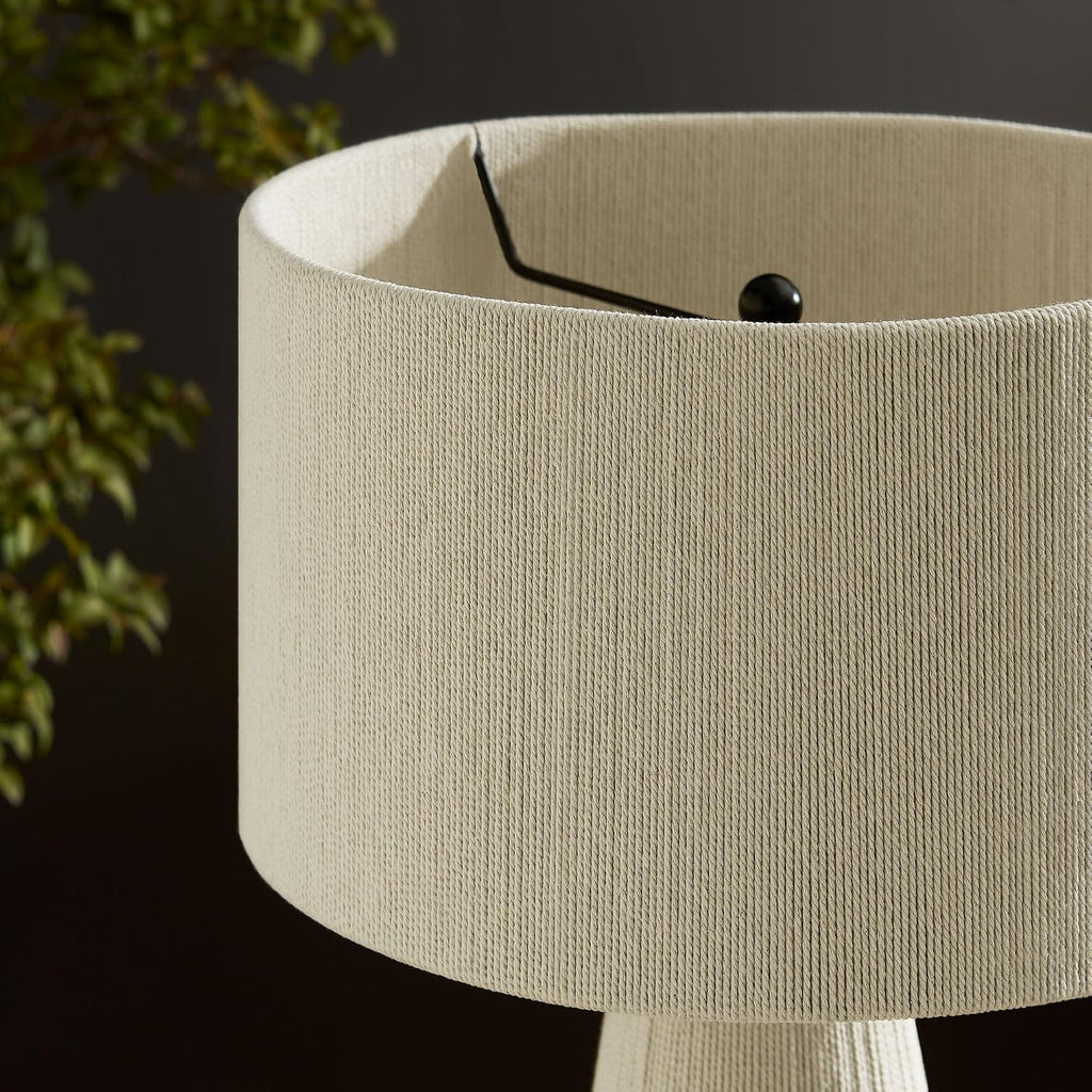 Modway Gia Vintage Modern Cotton Thread Table Lamp in Natural - Unique Retro Boho Accent Lamp with Metal Base and Repeating Stripes Design