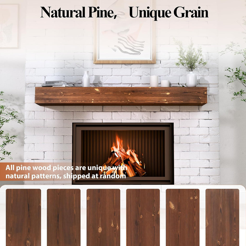 60 Inch Fireplace Mantel Shelf - 8' Deep Solid Wood Floating Mantel for Over Fireplace - 90LBS with Invisible Bracket - Handcrafted TV Decor for Livingroom & Bedroom - Rustic Brown