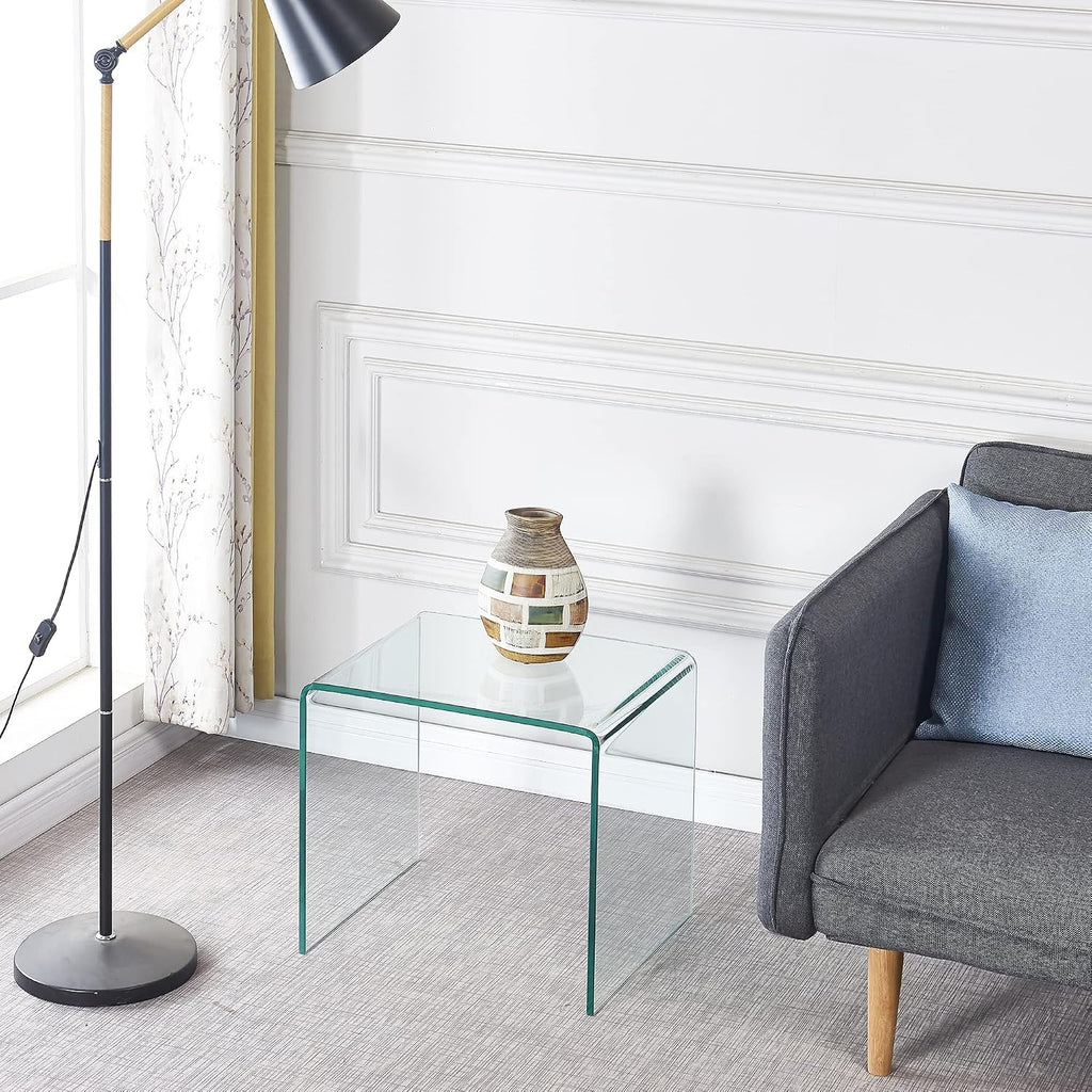 Modern Glass Nightstand End Table, N-Shaped Small Side Tables, Modern Rectangle Small Nightstand for Living Room 19.72' x 15.8' x 17.72'H