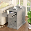 Multifunctional Classic Vintage End Table with USB Ports and 1 Drawer with Cup Holders, Sofa Side Narrow Table with Storage, Bedside Nightstand for Living Room Bedroom (Antique Gray-4.3)