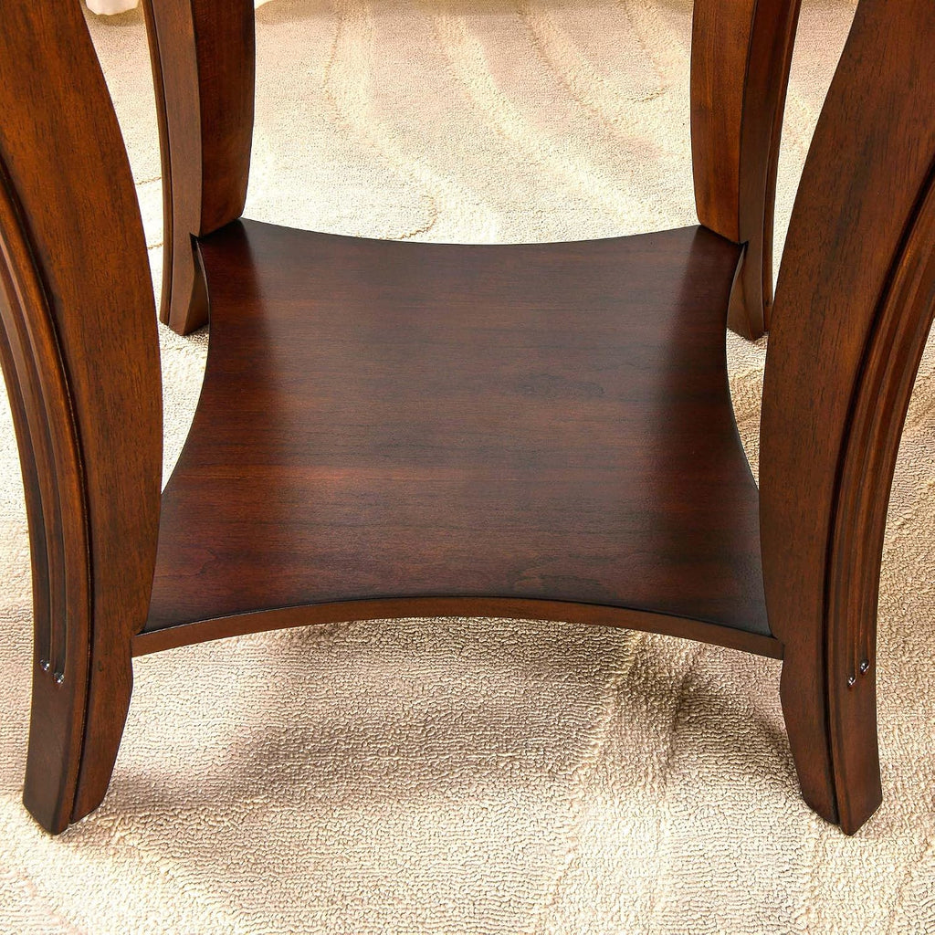 PADMA HOUSE Set of 2 Solid Wood Small End Table with Storage Shelf, Vintage Square Sofa Side Table with Splicing Tabletop and Curved Legs, 2-Tier Bedside Tables Nightstand in Cherry,19.7' Dx23.8 H