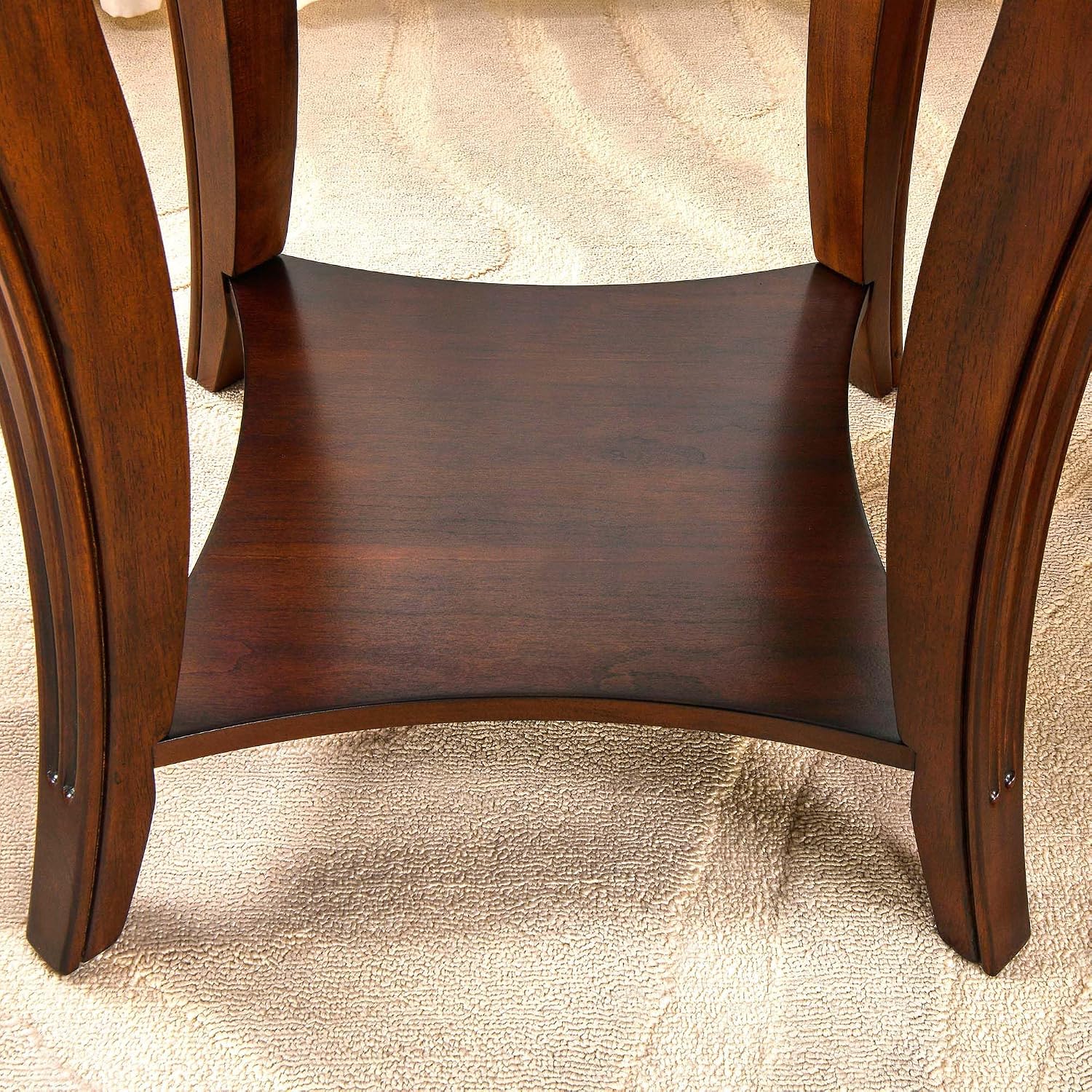 PADMA HOUSE Set of 2 Solid Wood Small End Table with Storage Shelf, Vintage Square Sofa Side Table with Splicing Tabletop and Curved Legs, 2-Tier Bedside Tables Nightstand in Cherry,19.7' Dx23.8 H