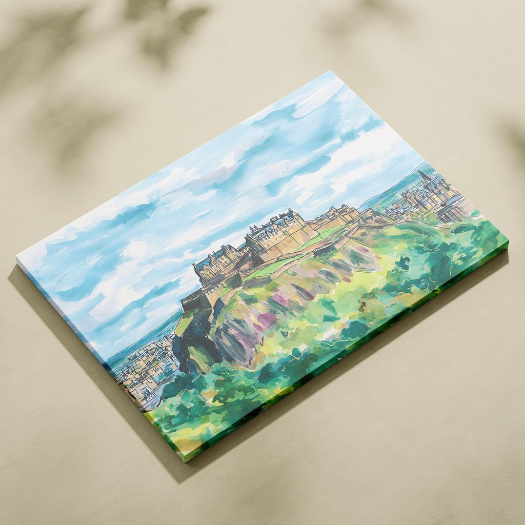 Scotland Edinburgh Castle Canvas Print Edinburgh Skyline Wall Art, Historic Scottish Landmark Landscape Décor UK Travel Gift Ready to Hang(18x24inches)