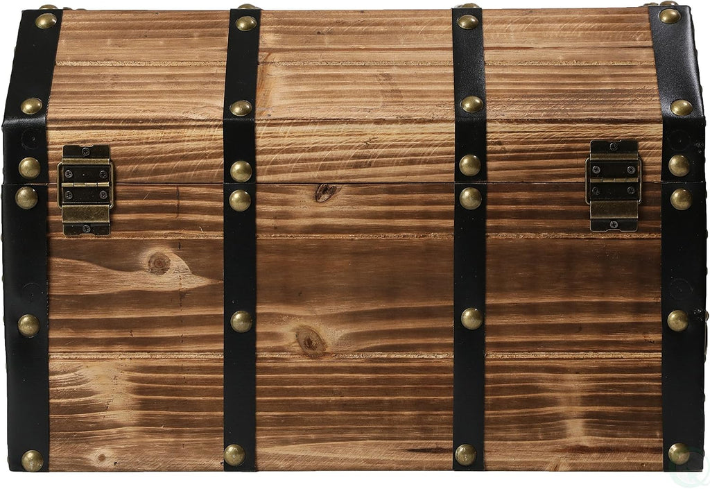 Vintiquewise Wooden Treasure Chest Trunk Vintage-Style Storage Box with Leather Straps Brass Rivets Lion Head Ornaments & Latch Closure Decorative Accent and Functional Organizer for Home Décor, Small