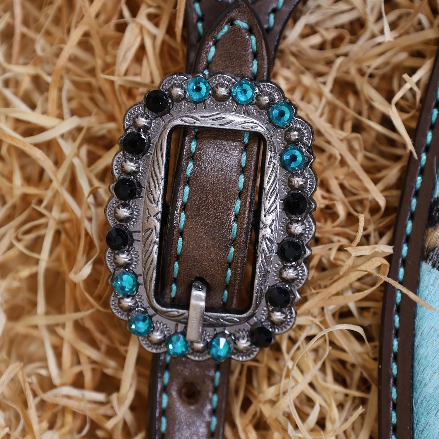 Cheetah Headstall & Breast Collar Tack Set – Gladiator Style with Leopard Print on Leather | Genuine Argentine Cow Leather | Antique Nickel Hardware & Copper Rivet Buckles