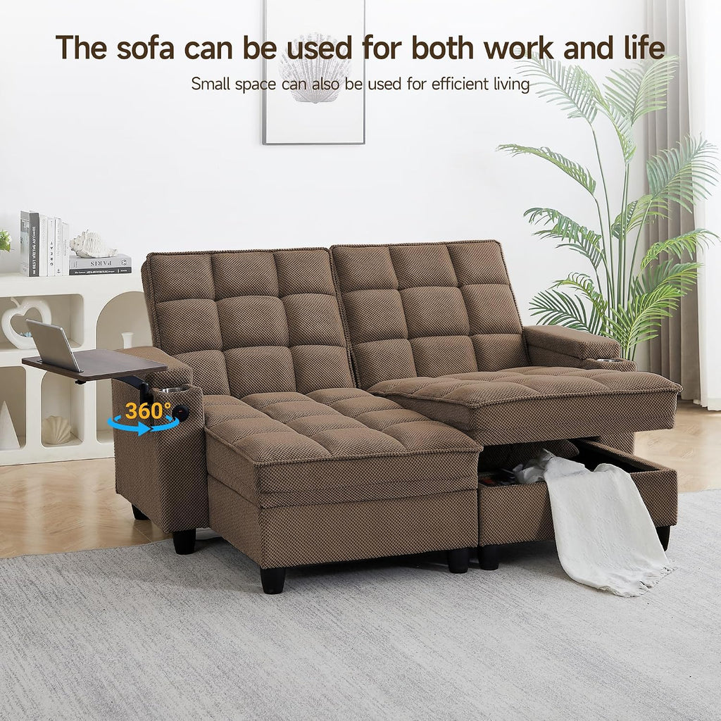 Auvsoce 71' Loveseat Recliner Chair with Swivel Tray Table, Double Fabric Reclining Sofa with Cup Holders & USB Ports, 660 LBS Heavy Duty Power/Manual Recliner for Living Room & Home Theater