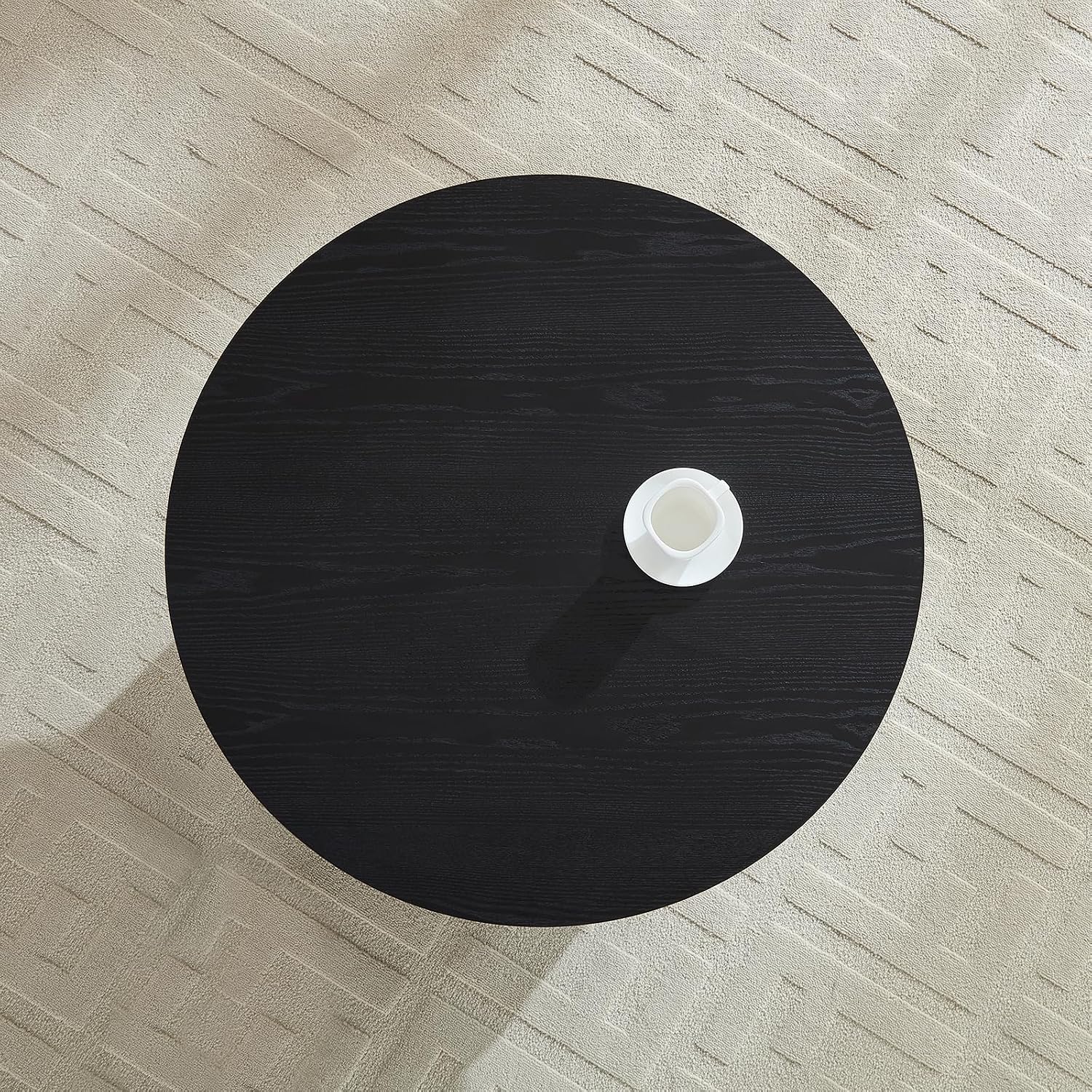 33' Round Coffee Table with Storage, Solid Wood 2 Tier Mid Century Modern Coffee Table with Drawer, Circle Fluted Center Table for Living Room Home Office Small Space, Black